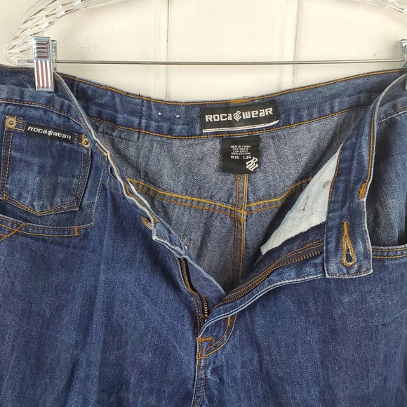 Y2K Roca Wear Streetwear Embroidered Baggy Men's Size 36W 34L Jeans - Picture 9 of 10